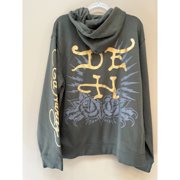 Ed Hardy Death Or Glory Skull Graphic Hoodie Sweater Mens Size XL NWT NEW Olive - Picture 7 of 11
